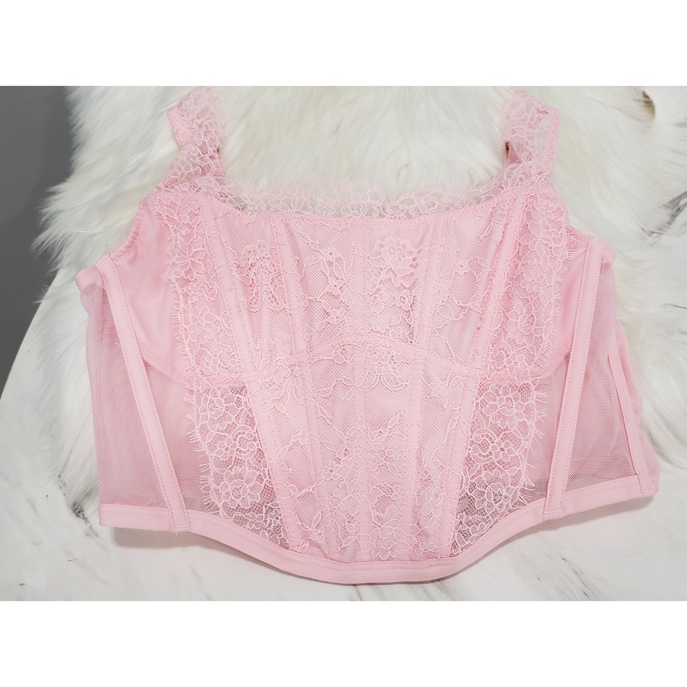 NEW LARGE PINK Victorias Secret Dream Angels Lace Corset Top‎ Boho Lace Festival